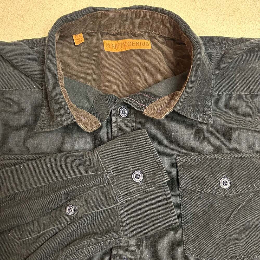 Nifty Genius Men's XL Black Corduroy Long Sleeve Button Down Shirt